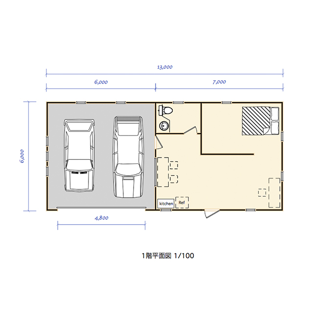 sleep out 平面図 図面 プラン13.0×6.0