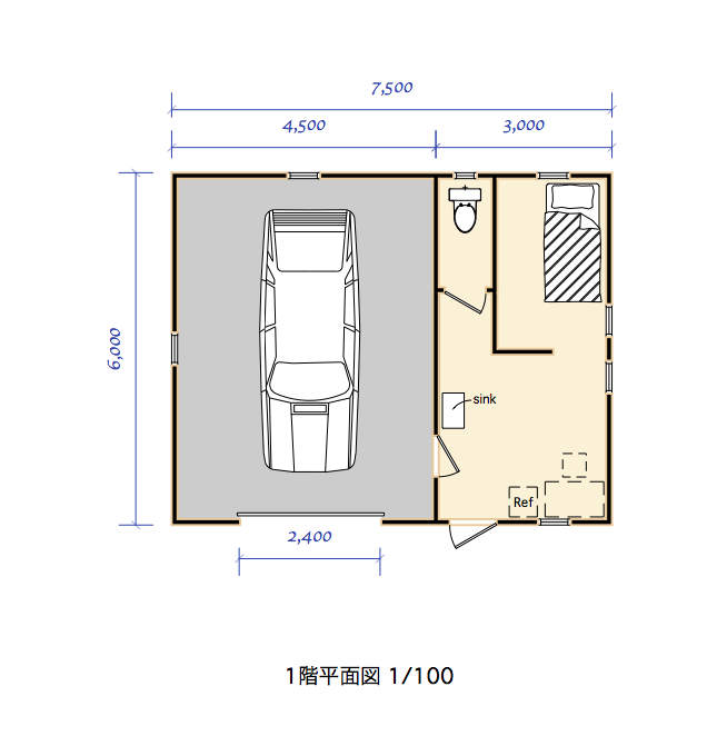 ガレージ 倉庫はイープラン Sleepput1台用plan A