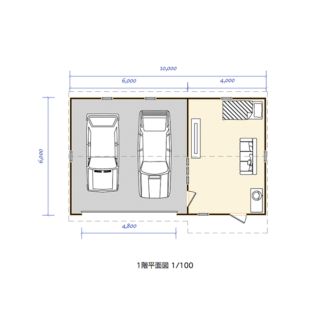 ガレージ・倉庫／Sleepout10×6m／PLAN A